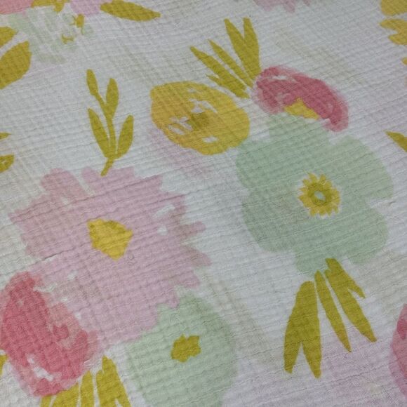 Cloud Island Muslin Swaddle Baby Blanket Floral Pink Yellow Infant 44 x 47 - Picture 2 of 4